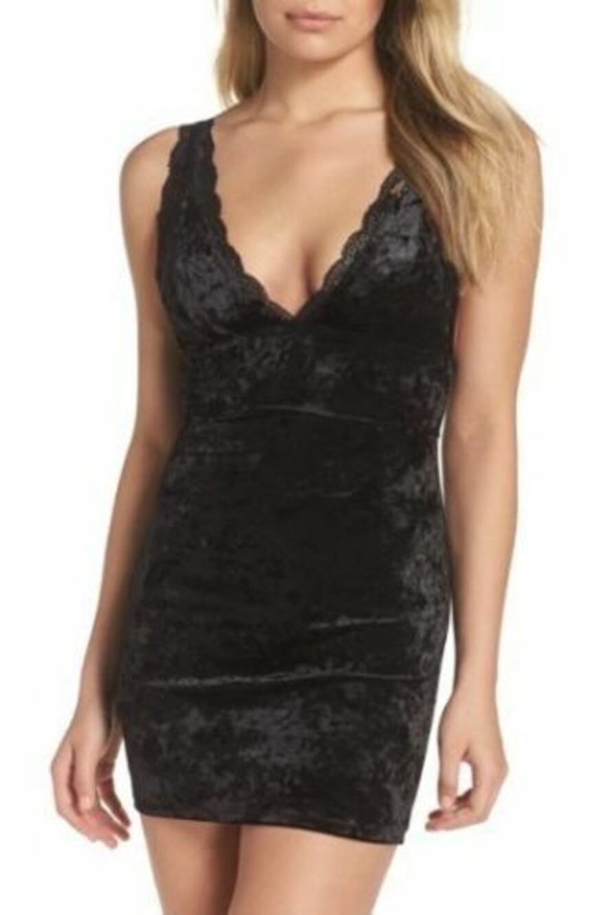 Free People Intimately Black Viper Velvet Lace Trim Bodycon Dress Size XS
